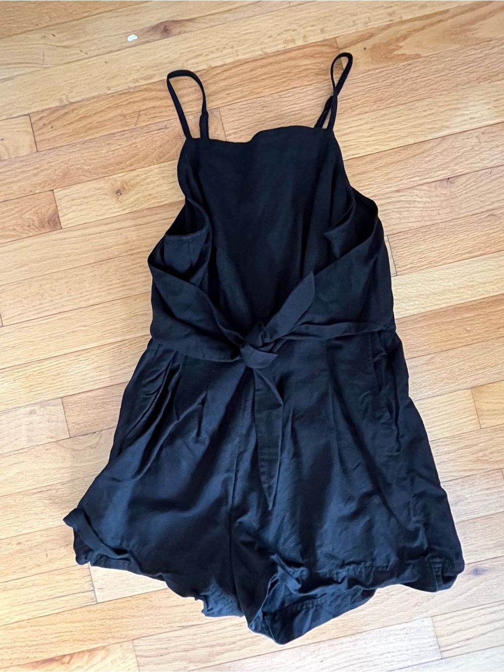 Madewell Linen Black Tie-Waist Romper